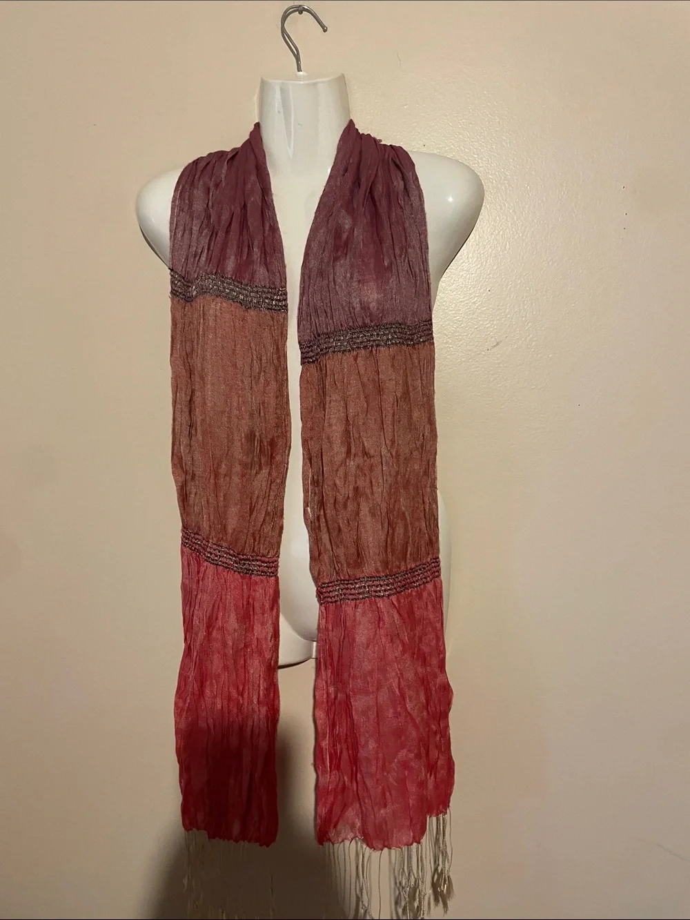 Lightweight Crinkled Multi-Tone Scarf - Pink/Brown